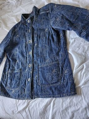 Quilted Denim Blanket Jacket With Reversible Interior 2 In 1 Coat